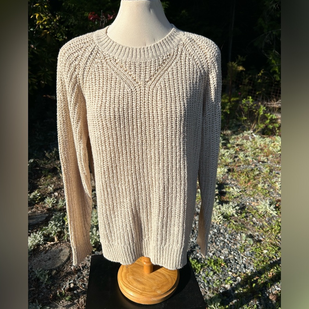 CONTEMPORAIN ribbon yarn knit Crewneck sweater beige Large.
